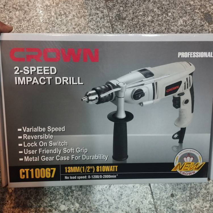 دریل گیربکسی برقی 13 میلیمتر 810 وات کرون مدل CT10067 ( سه نظام آچار خور )